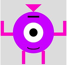 Paars monster met één groot oog en opgeheven armen